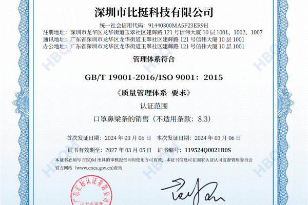 比挺鼻梁条通过ISO9001质量管理体系